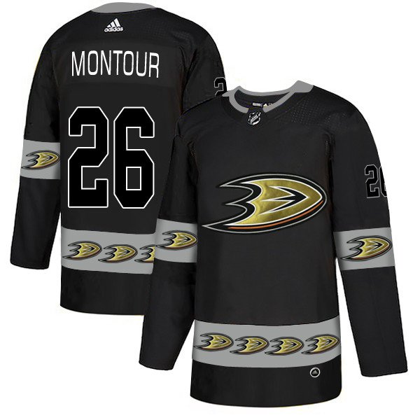 Men's Anaheim Ducks #26 Brandon Montour Black Team Logos Fashion Adidas Jersey