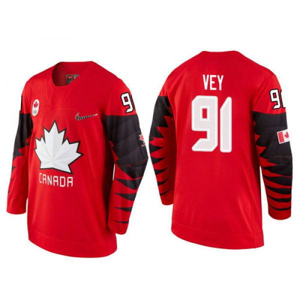 Men Canada Team #91 Linden Vey Red 2018 Winter Olympics Jersey