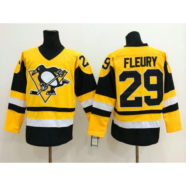 Pittsburgh Penguins #29 Marc-Andre Fleury Yellow Throwback CCM Jersey