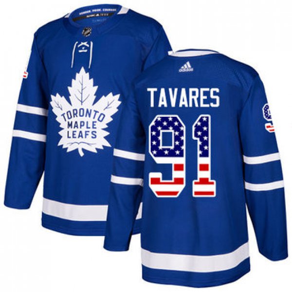 Adidas Toronto Maple Leafs #91 John Tavares Blue Home Authentic USA Flag Stitched NHL Jersey