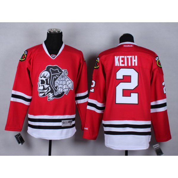 Chicago Blackhawks #2 Duncan Keith Red With Black Skulls Jersey