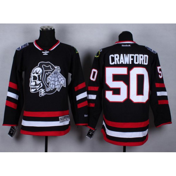 Chicago Blackhawks #50 Corey Crawford 2014 Stadium Series Black With Black Skulls Jersey