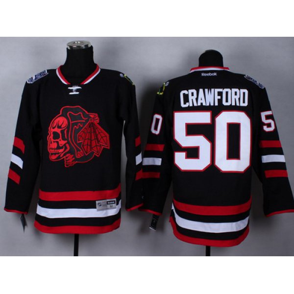 Chicago Blackhawks #50 Corey Crawford 2014 Stadium Series Black With Red Skulls Jersey