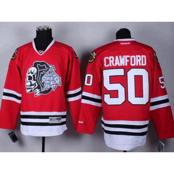 Chicago Blackhawks #50 Corey Crawford Red With Black Skulls Jersey