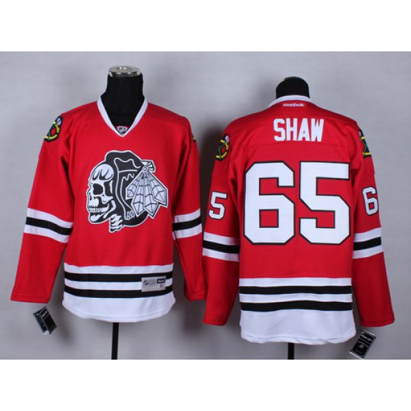 Chicago Blackhawks #65 Andrew Shaw Red With Black Skulls Jersey