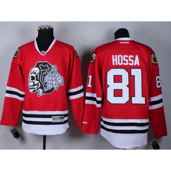 Chicago Blackhawks #81 Marian Hossa Red With Black Skulls Jersey