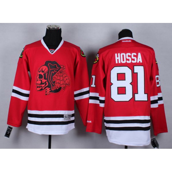 Chicago Blackhawks #81 Marian Hossa Red With Red Skulls Jersey