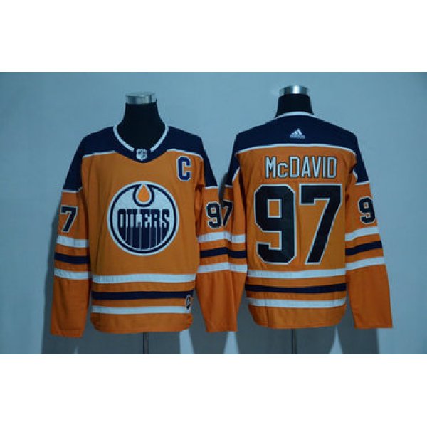 Men's Edmonton Oilers #97 Connor McDavid Orange C Patch 2017-2018 adidas Hockey Stitched NHL Jersey