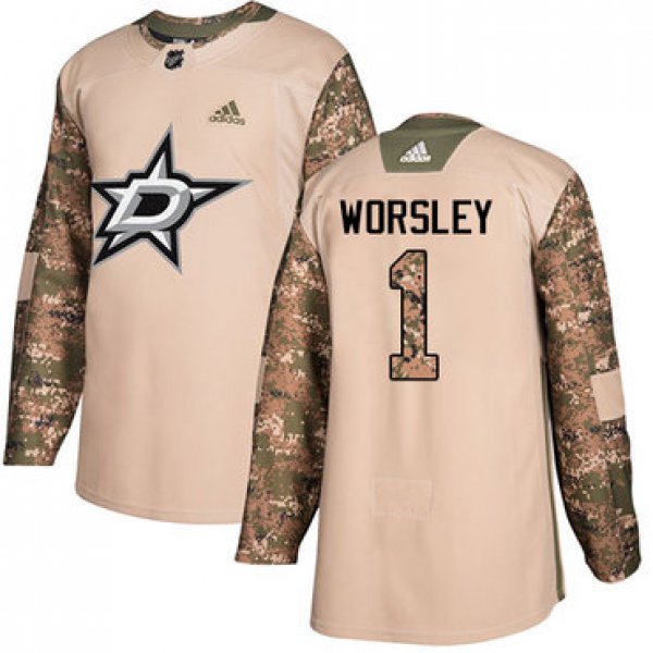 Adidas Stars #1 Gump Worsley Camo Authentic 2017 Veterans Day Stitched NHL Jersey
