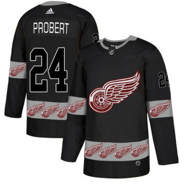 Men's Detroit Red Wings #24 Bob Probert Black Team Logos Fashion Adidas Jersey