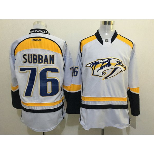 Men's Nashville Predators #76 P. K. Subban White Reebok NHL Ice Hockey Jersey