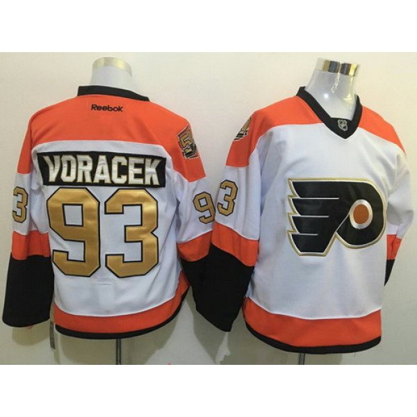 Men's Philadelphia Flyers #93 Jakub Voracek White 50th Anniversary Gold Stitched NHL Reebok Hockey Jersey