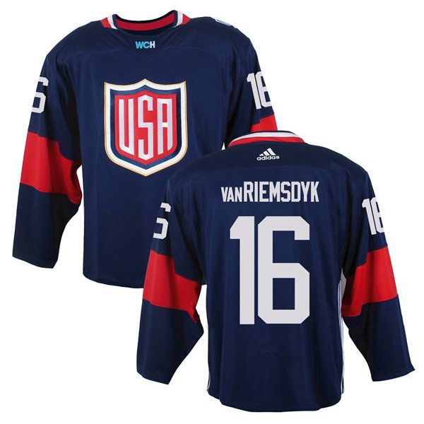 Men's Team USA #16 James van Riemsdyk Navy Blue 2016 World Cup of Hockey Game Jersey