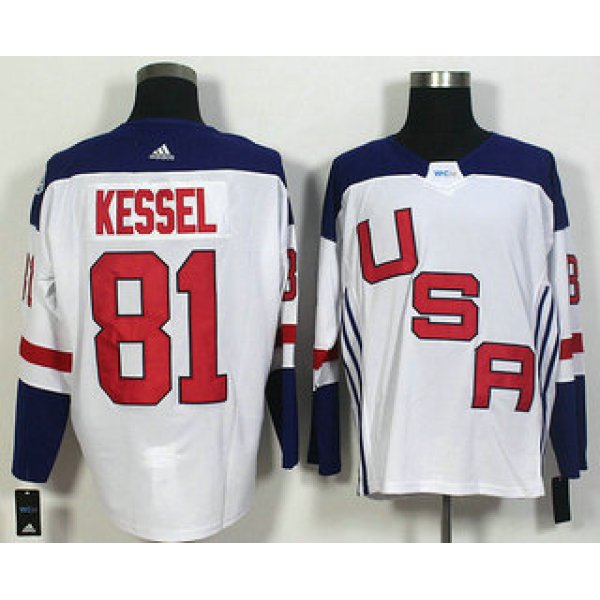 Men's Team USA #81 Phil Kessel White 2016 World Cup of Hockey Game Jersey