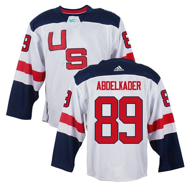 Men's Team USA #89 Justin Abdelkader White 2016 World Cup of Hockey Game Jersey