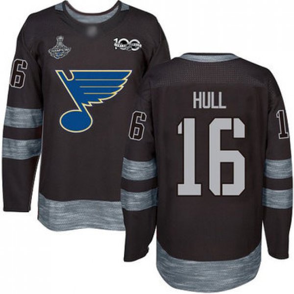 Blues #16 Brett Hull Black 1917-2017 100th Anniversary Stanley Cup Champions Stitched Hockey Jersey