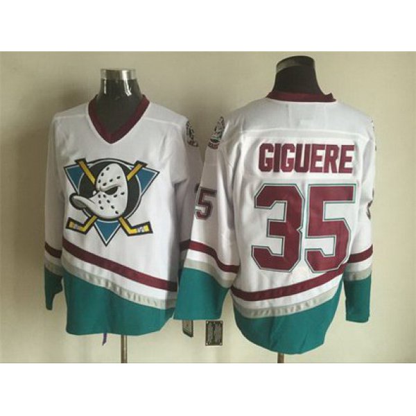 Mighty Ducks Of Anaheim #35 Jean-Sebastien Giguere 1995-96 White CCM Vintage Throwback Jersey