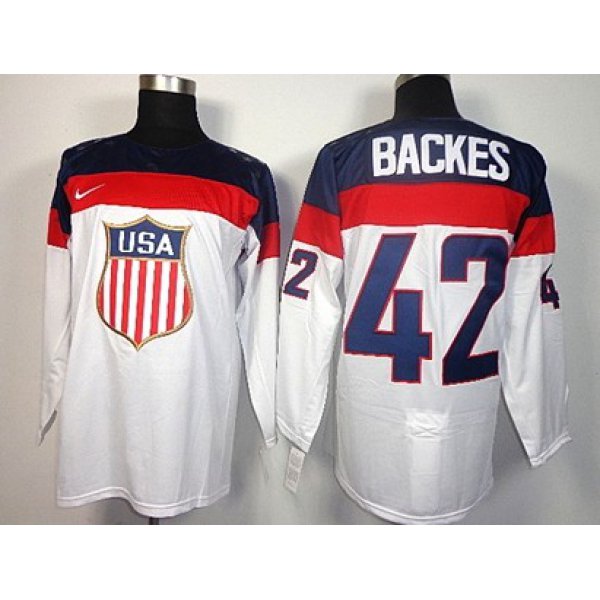 2014 Olympics USA #42 David Backes White Jersey