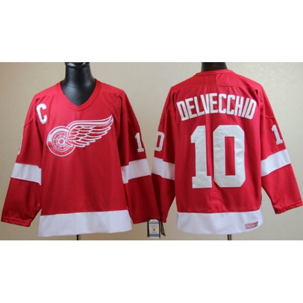 Detroit Red Wings #10 Alex Delvecchio Red Throwback CCM Jersey