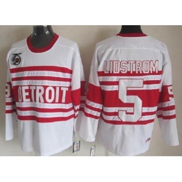 Detroit Red Wings #5 Nicklas Lidstrom White 75TH Throwback CCM Jersey