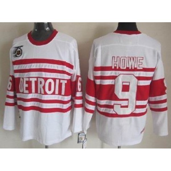 Detroit Red Wings #9 Gordie Howe White 75TH Throwback CCM Jersey