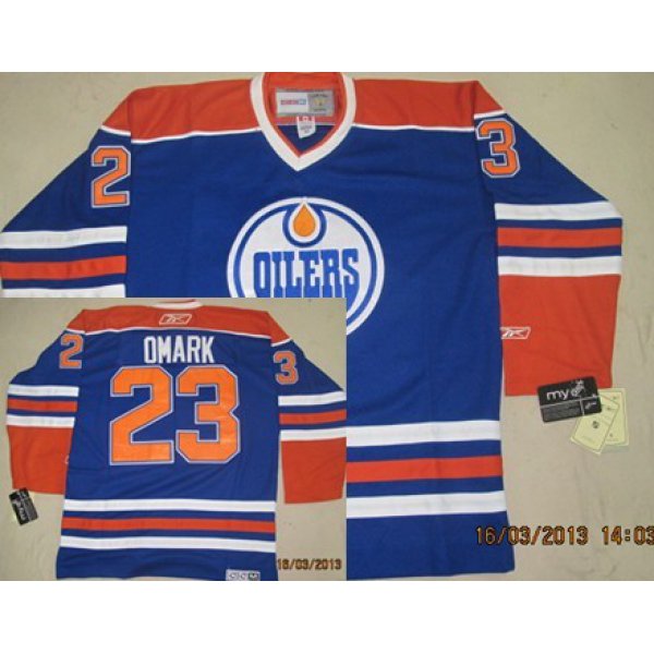 Edmonton Oilers #23 Linus Omark Royal Blue Throwback CCM Jersey