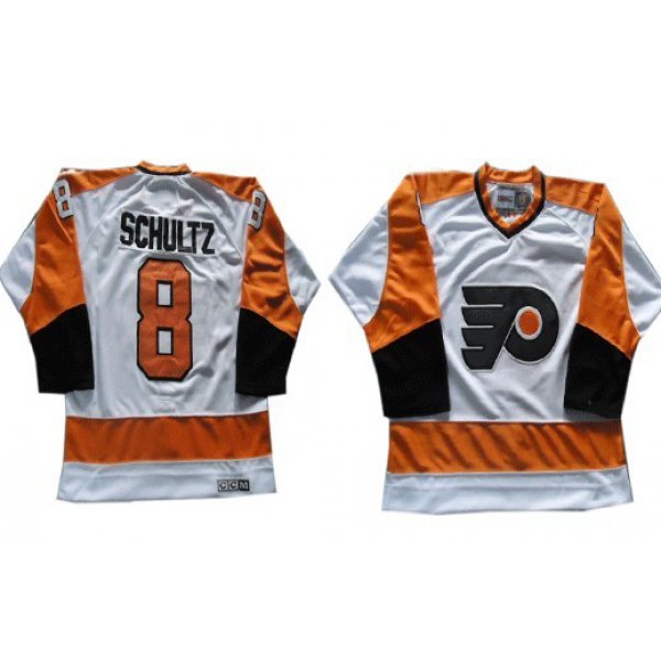 Philadelphia Flyers #8 Dave Schultz White Throwback CCM Jersey