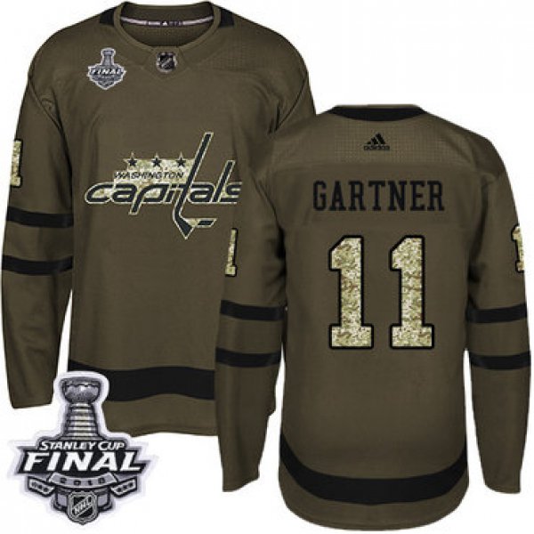 Adidas Capitals #11 Mike Gartner Green Salute to Service 2018 Stanley Cup Final Stitched NHL Jersey
