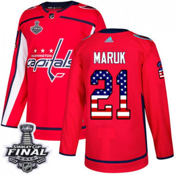 Adidas Capitals #21 Dennis Maruk Red Home Authentic USA Flag 2018 Stanley Cup Final Stitched NHL Jersey