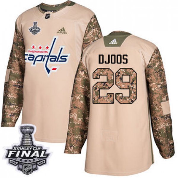 Adidas Capitals #29 Christian Djoos Camo Authentic 2017 Veterans Day 2018 Stanley Cup Final Stitched NHL Jersey