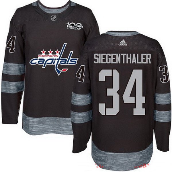 Men's Washington Capitals #34 Jonas Siegenthaler Black 100th Anniversary Stitched NHL 2017 adidas Hockey Jersey