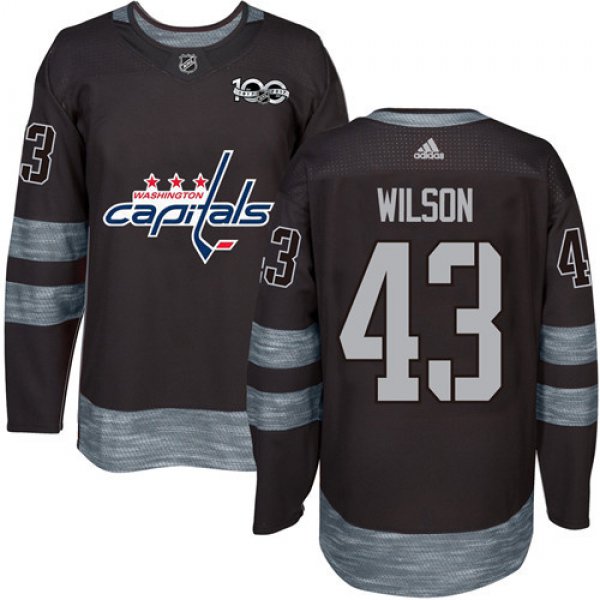 Men's Washington Capitals #43 Tom Wilson Black 100th Anniversary Stitched NHL 2017 adidas Hockey Jersey