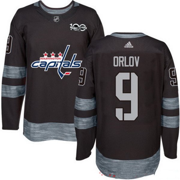 Men's Washington Capitals #9 Dmitry Orlov Black 100th Anniversary Stitched NHL 2017 adidas Hockey Jersey