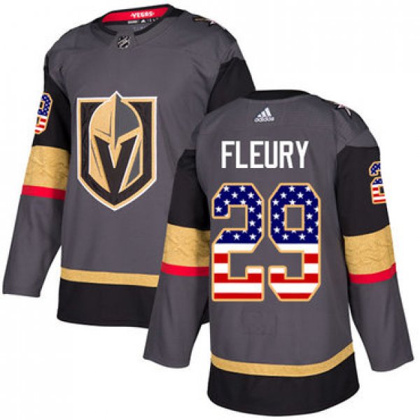 Adidas Golden Knights #29 Marc-Andre Fleury Grey Home Authentic USA Flag Stitched NHL Jersey