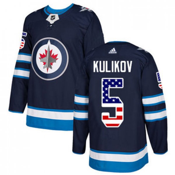 Adidas Jets #5 Dmitry Kulikov Navy Blue Home Authentic USA Flag Stitched NHL Jersey