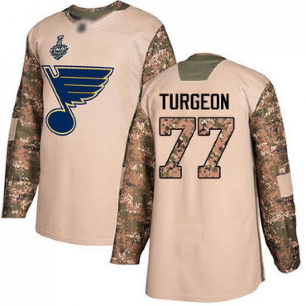 Men's St. Louis Blues #77 Pierre Turgeon Camo Authentic 2017 Veterans Day 2019 Stanley Cup Final Bound Stitched Hockey Jersey
