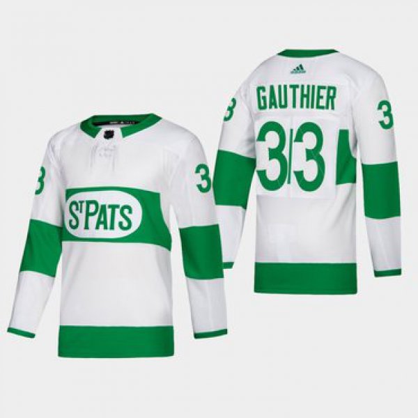 Men's Toronto Maple Leafs #33 Frederik Gauthier St. Pats Road Authentic Player White Jersey