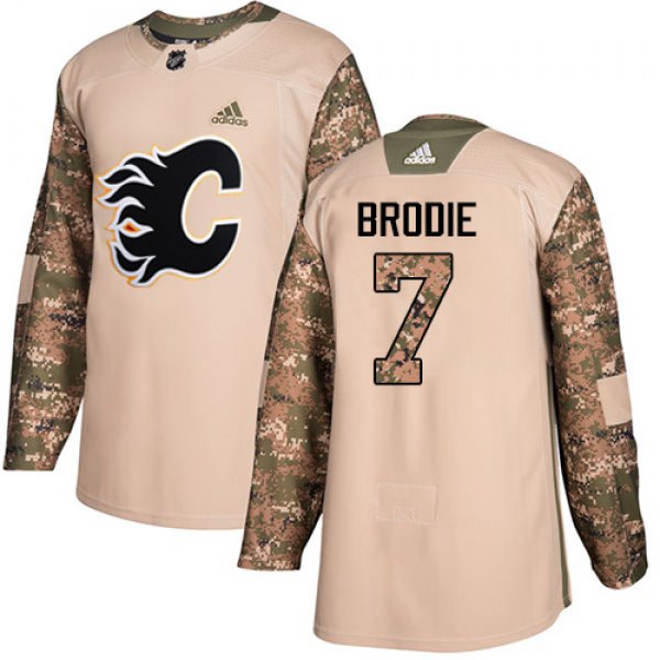 Adidas Flames #7 TJ Brodie Camo Authentic 2017 Veterans Day Stitched NHL Jersey