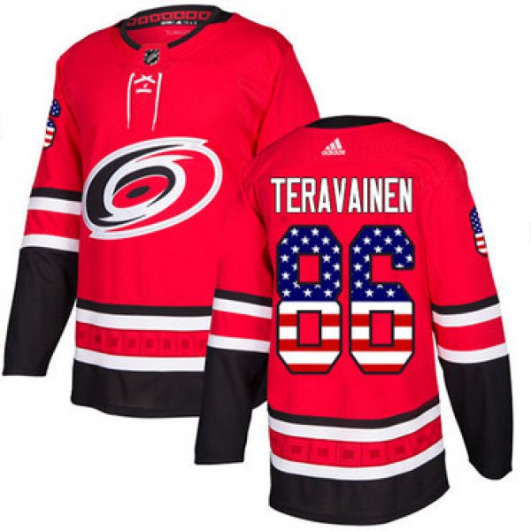 Adidas Hurricanes #86 Teuvo Teravainen Red Home Authentic USA Flag Stitched NHL Jersey