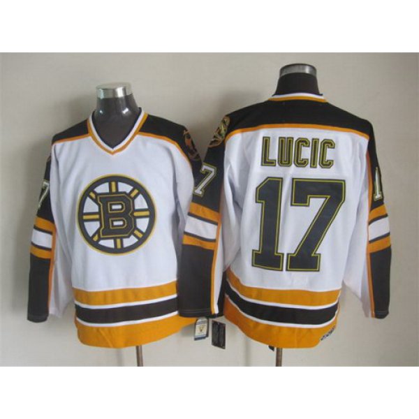Men's Boston Bruins #17 Milan Lucic 1996-97 White CCM Vintage Throwback Jersey