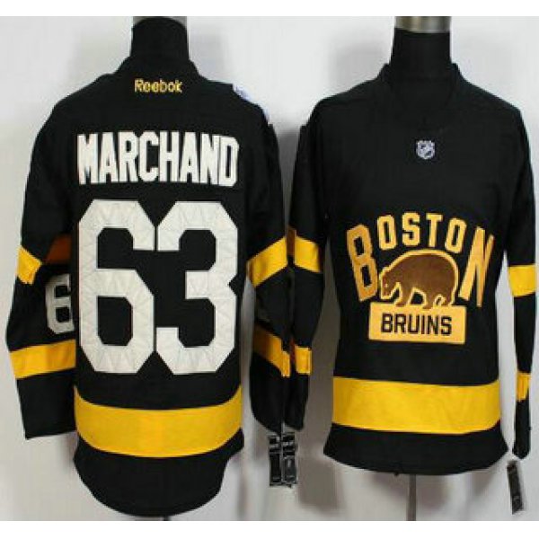 Men's Boston Bruins #63 Brad Marchand Reebok Black 2016 Winter Classic Premier Jersey