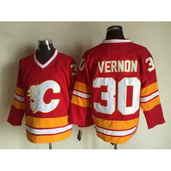 Men's Calgary Flames #30 Mike Vernon 1981-82 Red CCM Vintage Throwback Jersey