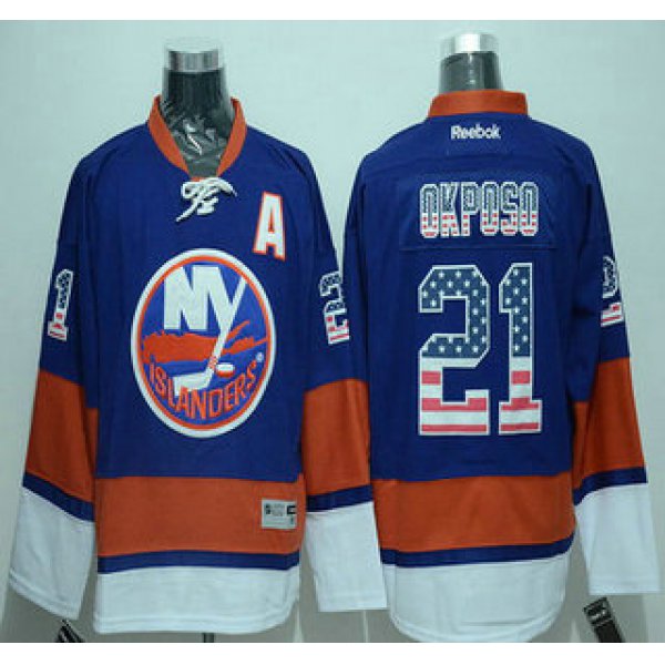 Men's New York Islanders #21 Kyle Okposo Reebok Light Blue USA Flag Hockey Jersey