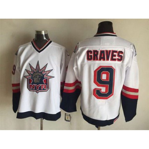 Men's New York Rangers #9 Adam Graves 1996-97 White CCM Vintage Throwback Jersey