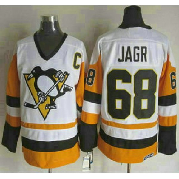 Men's Pittsburgh Penguins #68 Jaromir Jagr 1988-89 White CCM Vintage Throwback Jersey