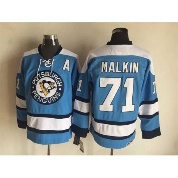 Men's Pittsburgh Penguins #71 Evgeni Malkin 1960 Light Blue CCM Vintage Throwback Hockey Jersey