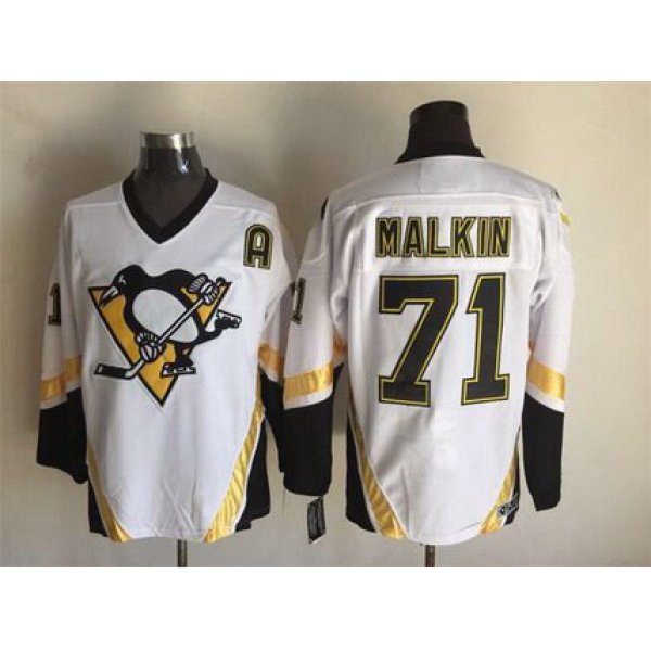 Men's Pittsburgh Penguins #71 Evgeni Malkin 2002-03 White CCM Vintage Throwback Jersey