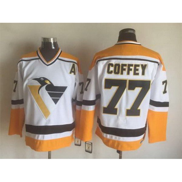 Men's Pittsburgh Penguins #77 Paul Coffey 1992-93 White CCM Vintage Throwback Jersey