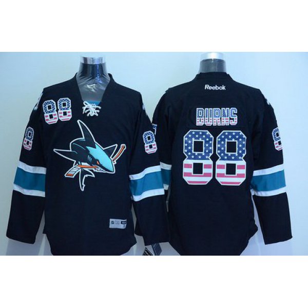 Men's San Jose Sharks #88 Brent Burns Black USA Flag Hockey Jersey