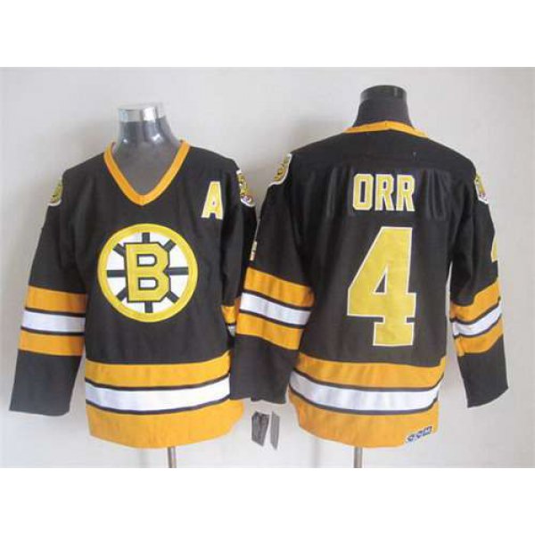 Men's Boston Bruins #4 Bobby Orr 1981-82 Black CCM Vintage Throwback Jersey